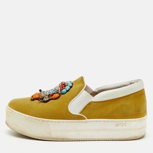 N&deg;21 Yellow Suede Embellished Platform Slip On Sneakers Size 36
